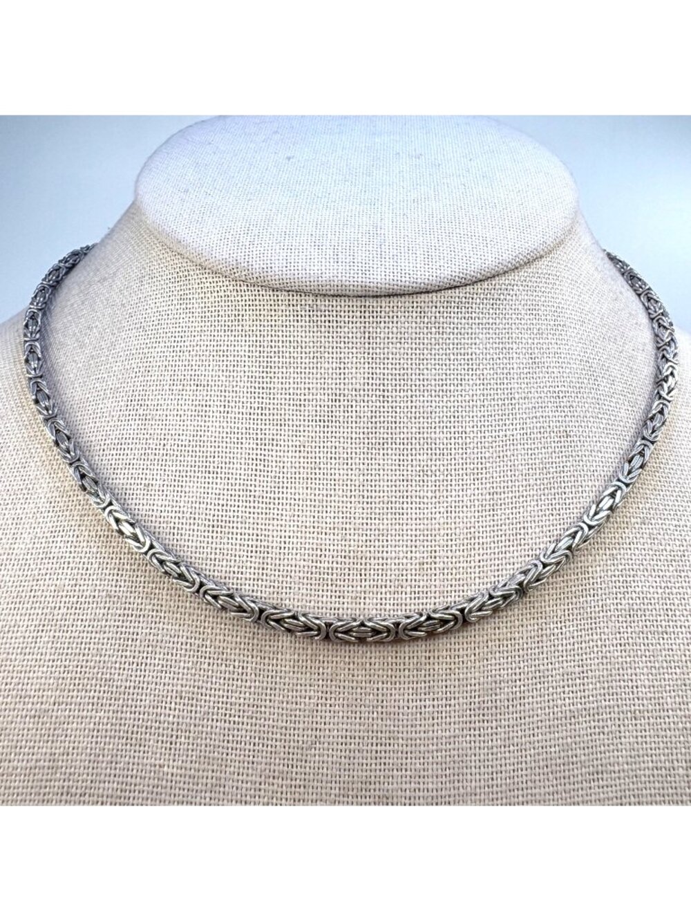 Byzantine Link Chain Necklace Sterling Silver 925 Size 15.75" Length